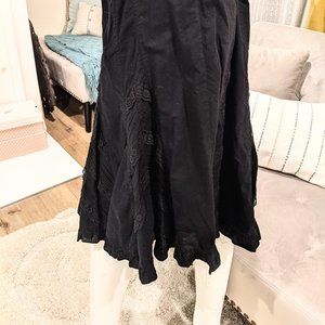 Midi Black Lace Chevron Flared Panel Skirt